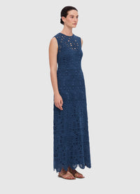 Exclusive Leo Lin Serena Crochet Midi Dress in Navy