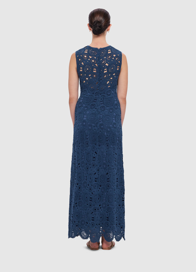 Exclusive Leo Lin Serena Crochet Midi Dress in Navy