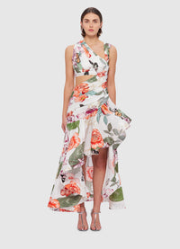 Exclusive Leo Lin Tyler Asymmetric Gown in Lush Print in White