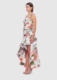 Exclusive Leo Lin Tyler Asymmetric Gown in Lush Print in White