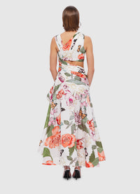 Exclusive Leo Lin Tyler Asymmetric Gown in Lush Print in White