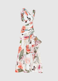 Exclusive Leo Lin Tyler Asymmetric Gown in Lush Print in White