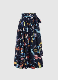 Exclusive Leo Lin Valerie Midi Skirt in Twilight Print in Black