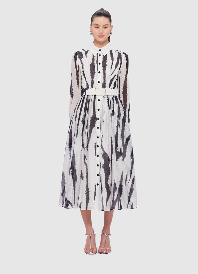 Exclusive Leo Lin Veronica Shirt Midi Dress in Tiger Print in White