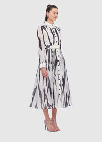 Exclusive Leo Lin Veronica Shirt Midi Dress in Tiger Print in White