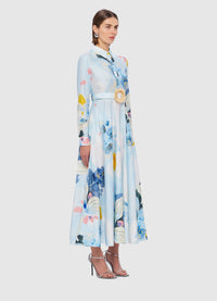 Exclusive Leo Lin Zara Shirt Midi Dress in Tranquility Print
