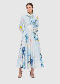 Exclusive Leo Lin Zara Shirt Midi Dress in Tranquility Print