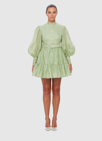Alexandra Belted Mini Dress - Evergreen