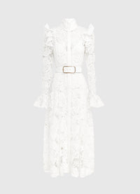 Exclusive Leo Lin Aliyah Lace Butterfly Sleeve Midi Dress in Snow