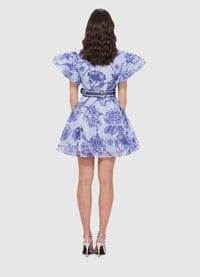 Anais Bishop Sleeve Mini Dress - Harmony Print in Hyacinth