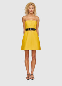 Bella Leather Bustier Mini Dress - Sunshine