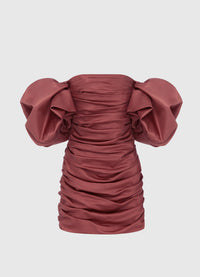 Brenda Puffy Sleeve Mini Dress - Burgundy