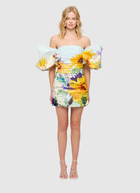 Brenda Puffy Sleeve Mini Dress - Sunflower Print in Landscape