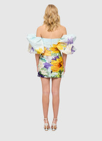 Brenda Puffy Sleeve Mini Dress - Sunflower Print in Landscape