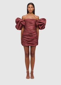 Brenda Puffy Sleeve Mini Dress - Burgundy