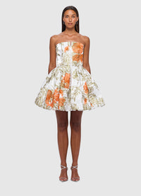 Connie Embellished Bustier Mini Dress - Harmony Print in Kumquats