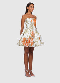 Connie Embellished Bustier Mini Dress - Harmony Print in Kumquats