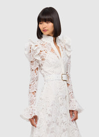 Exclusive Leo Lin Aliyah Lace Butterfly Sleeve Midi Dress in Snow