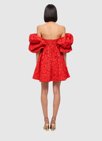 Eloise Lace Puff Sleeve Mini Dress - Scarlet