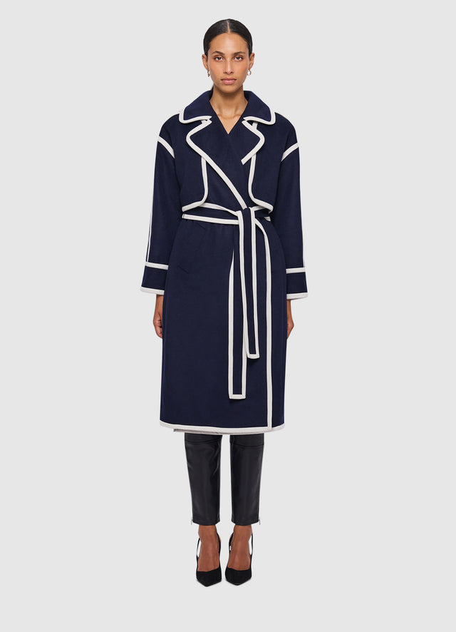 3 in 1 Erin Contrast Stitch Wool Blend Coat - Navy