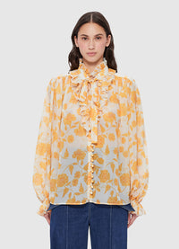 Faye Tie Neck Blouse - Anemone Print in Ginger