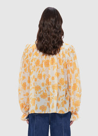 Faye Tie Neck Blouse - Anemone Print in Ginger