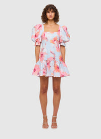 Hailey Square Neck Mini Dress - Jasmine Print in Blush