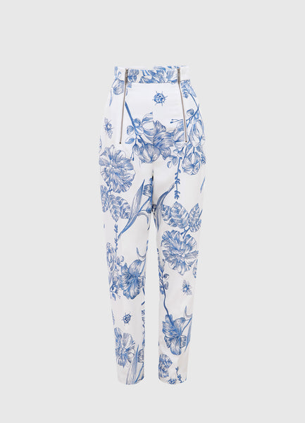 Indra Embroidered Straight Leg Pants - Harmony Print in Porcelain
