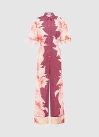 Jacie Shirt Jumpsuit - Orient Print in Hibiscus
