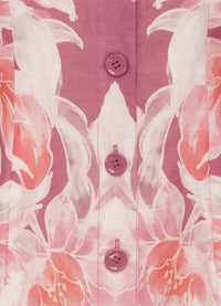 Luminous Silk Linen Mini Dress - Orient Print in Hibiscus
