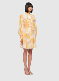 Luna Tie Neck Mini Dress - Jasmine Print in Sun