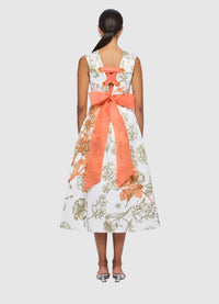 Marlene Embroidered Sleeveless Tie Back Midi Dress - Harmony Print in Kumquats