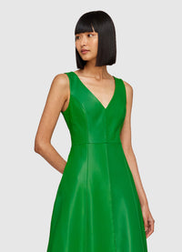 Monica Leather V Neck Midi Dress - Jade