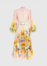 Nayla Midi Dress - Sunflower Print in Pink