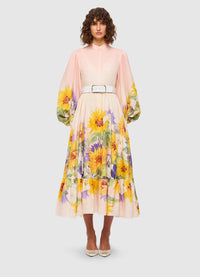 Nayla Midi Dress - Sunflower Print in Pink