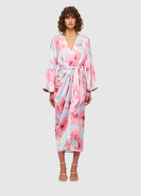 Peggy Long Sleeve Wrap Dress - Jasmine Print in Blush