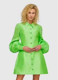 Luminous Linen Mini Dress - Lime
