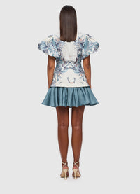 Sonia Bishop Sleeve Mini Dress - Orient Print in Mist